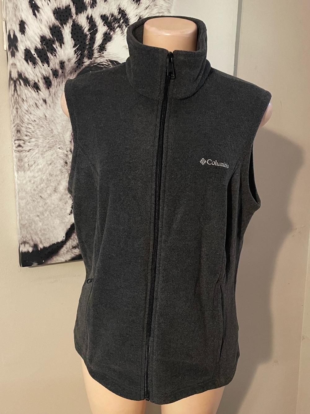 Columbia Charcoal dark grey Fleece Vest full Zip Front fall layering top Large